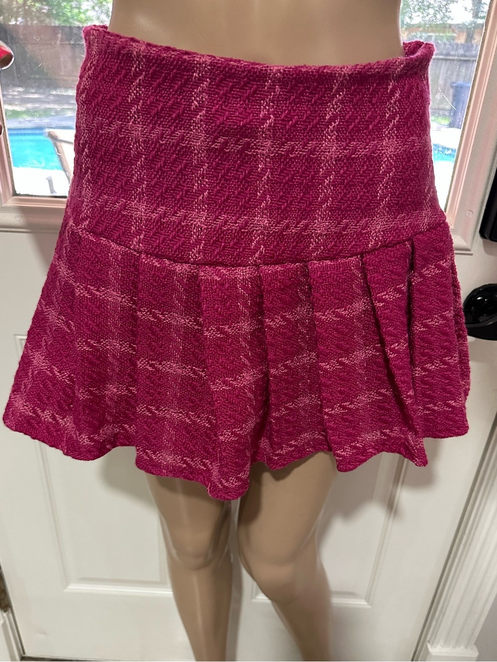 Textured Raspberry Pink Pleated Mini Skirt